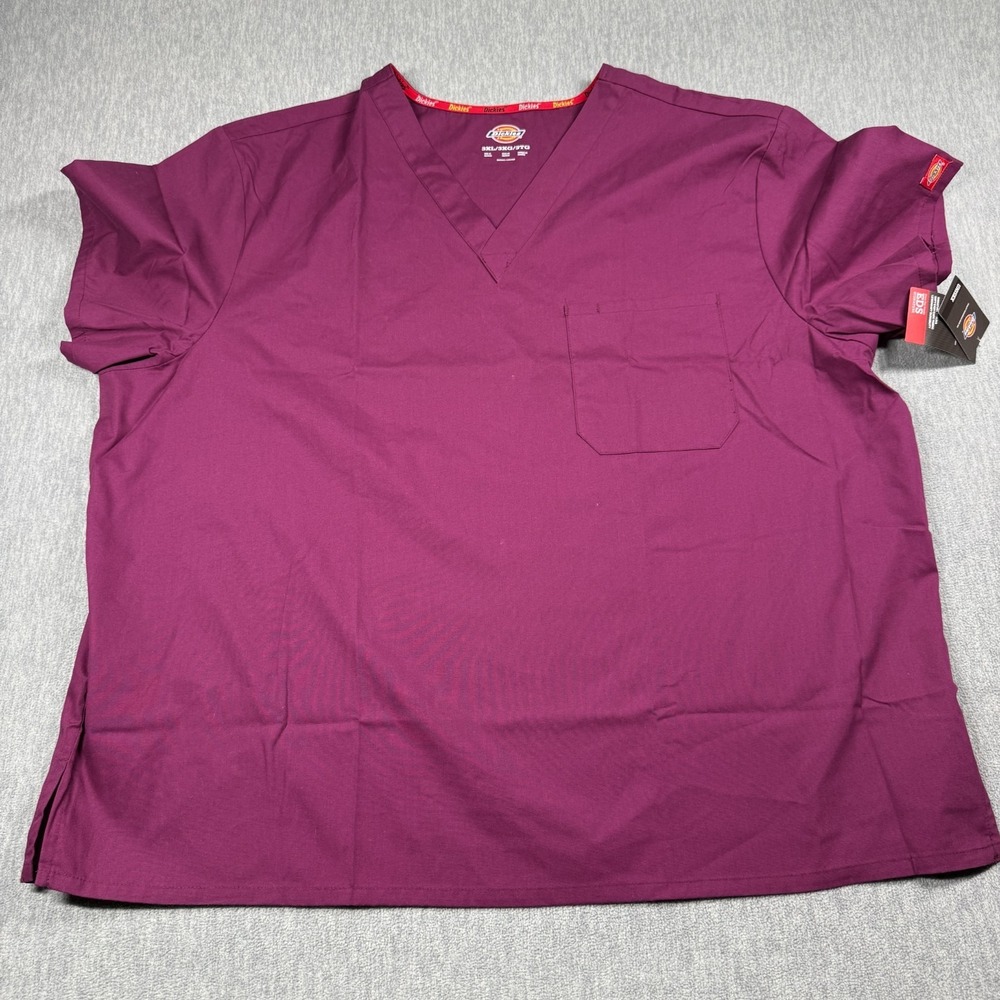 Dickies Scrub Top Unisex 3XL Burgundy V-Neck Solid Medical Uniform Plus Size EDS